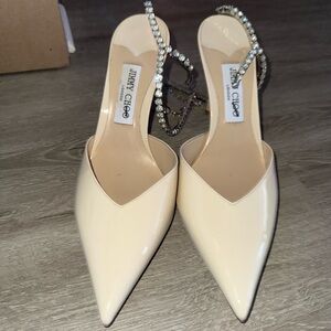 JIMMY CHOO White Saeda 85 Patent Pumps size 41